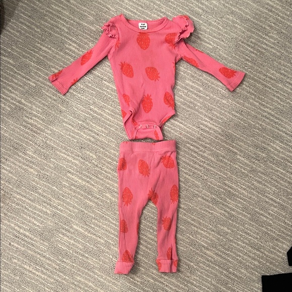 full famous Other - Full famous Pink Strawberry Print Ruffle Shoulder Baby Set (6-9 months)
